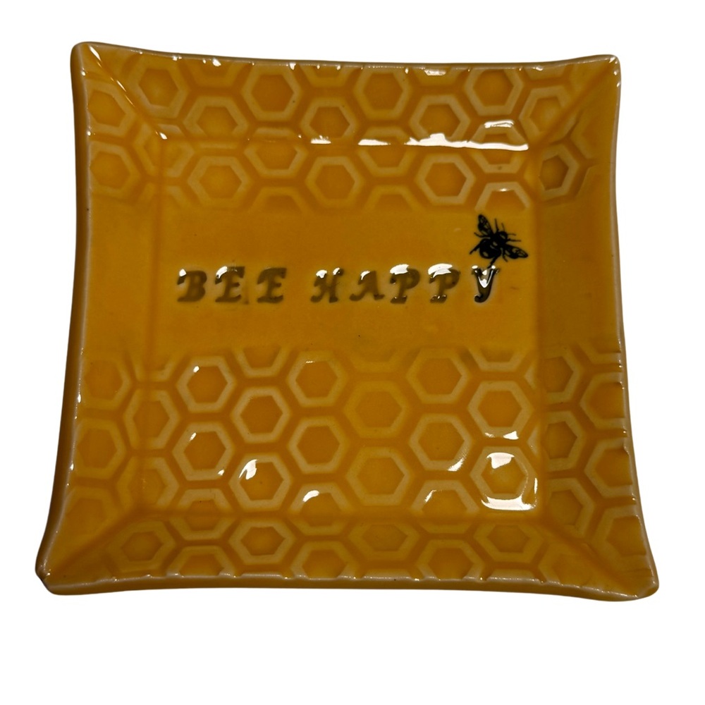 Yellow Bee Happy Decorative Dish